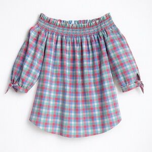 Kate Spade Sunshine Madras  Off The Shoulder Smoked Top Small Coquette Cotton